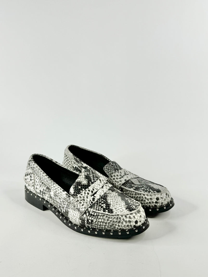 Sol Sana Snakeskin Studded Loafers - EU38