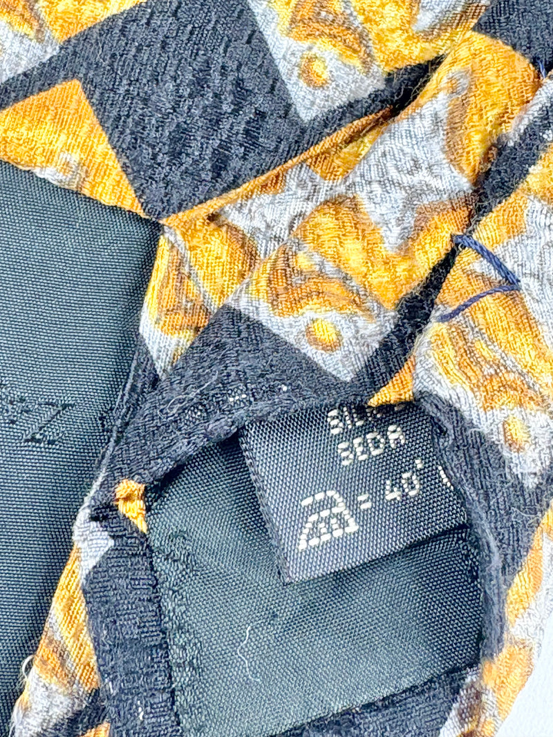 Ermenegildo Zegna Black & Gold Checkered Star Silk Tie
