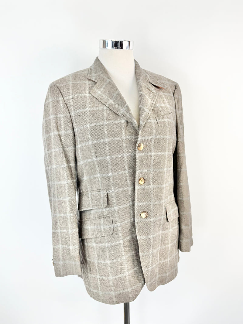 Etro Milano Grey & Blue Plaid Blue Cashmere Blazer - 50