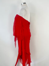 Jenny Bannister Scarlet Red Silk Strapless Dress - AU12/14