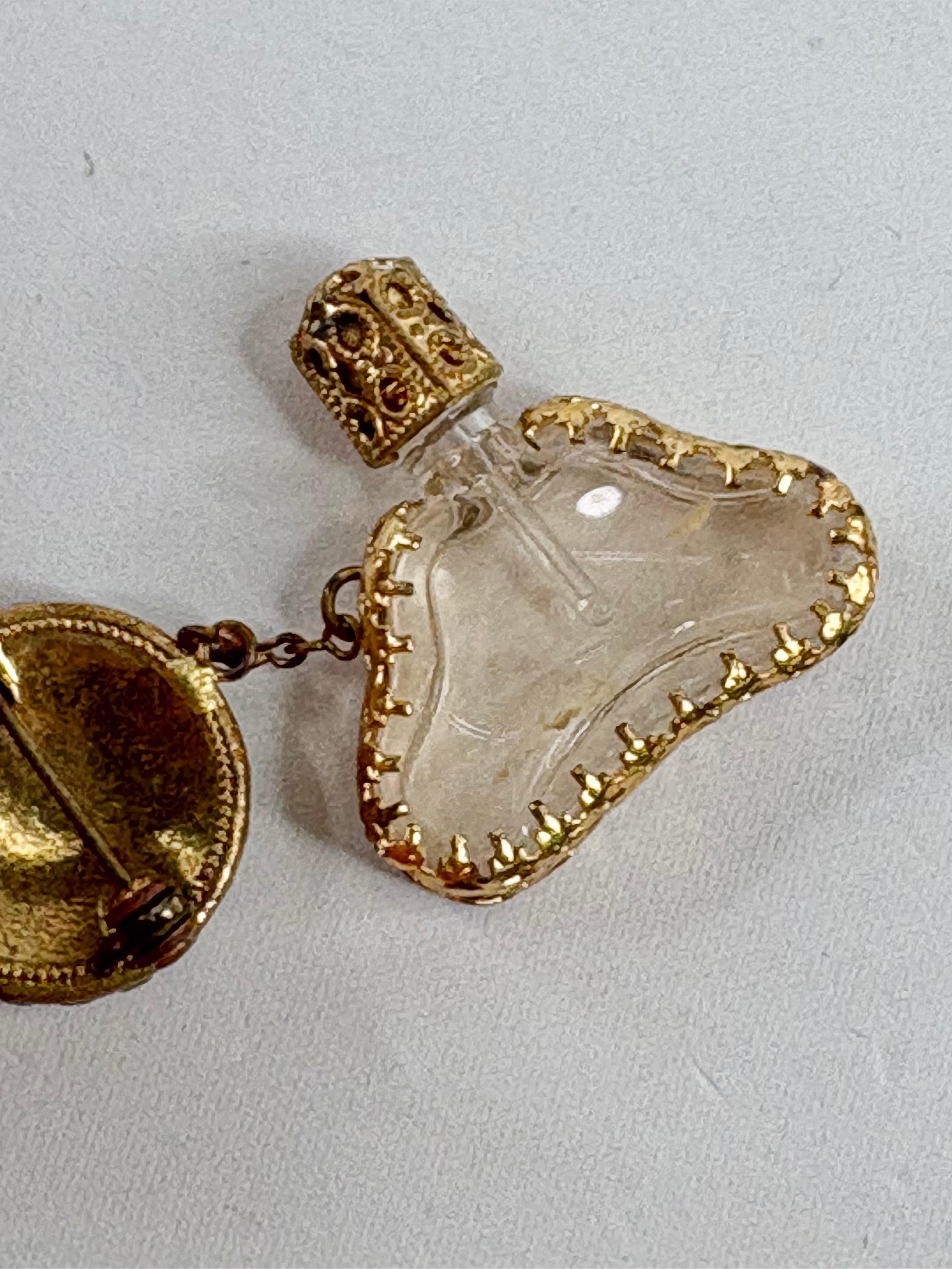 Vintage 50s Petit Point Filigree Perfume Bottle & Chatelaine Chain Brooch