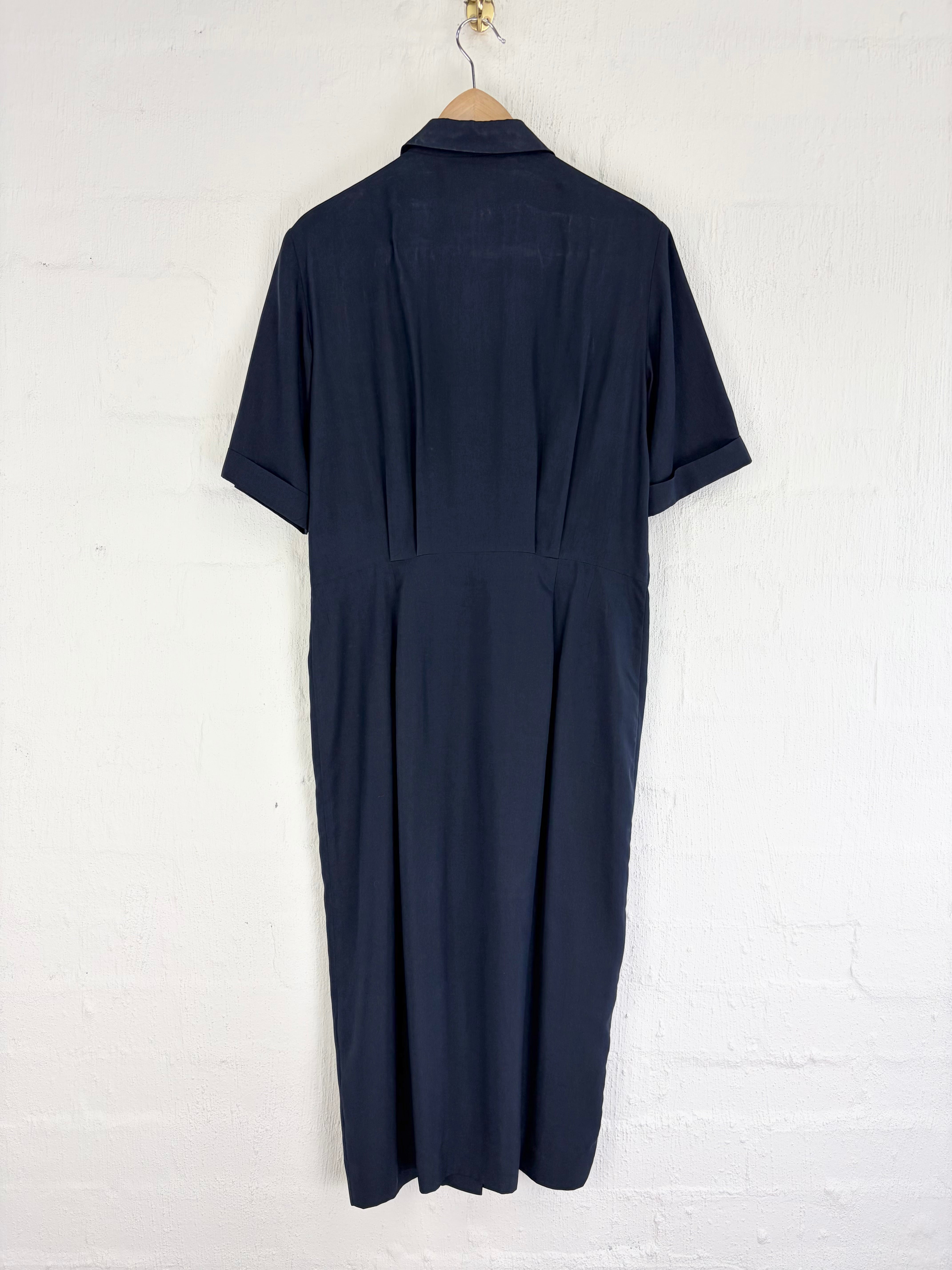 Max Mara Navy Silk Shirt Dress - AU10/12