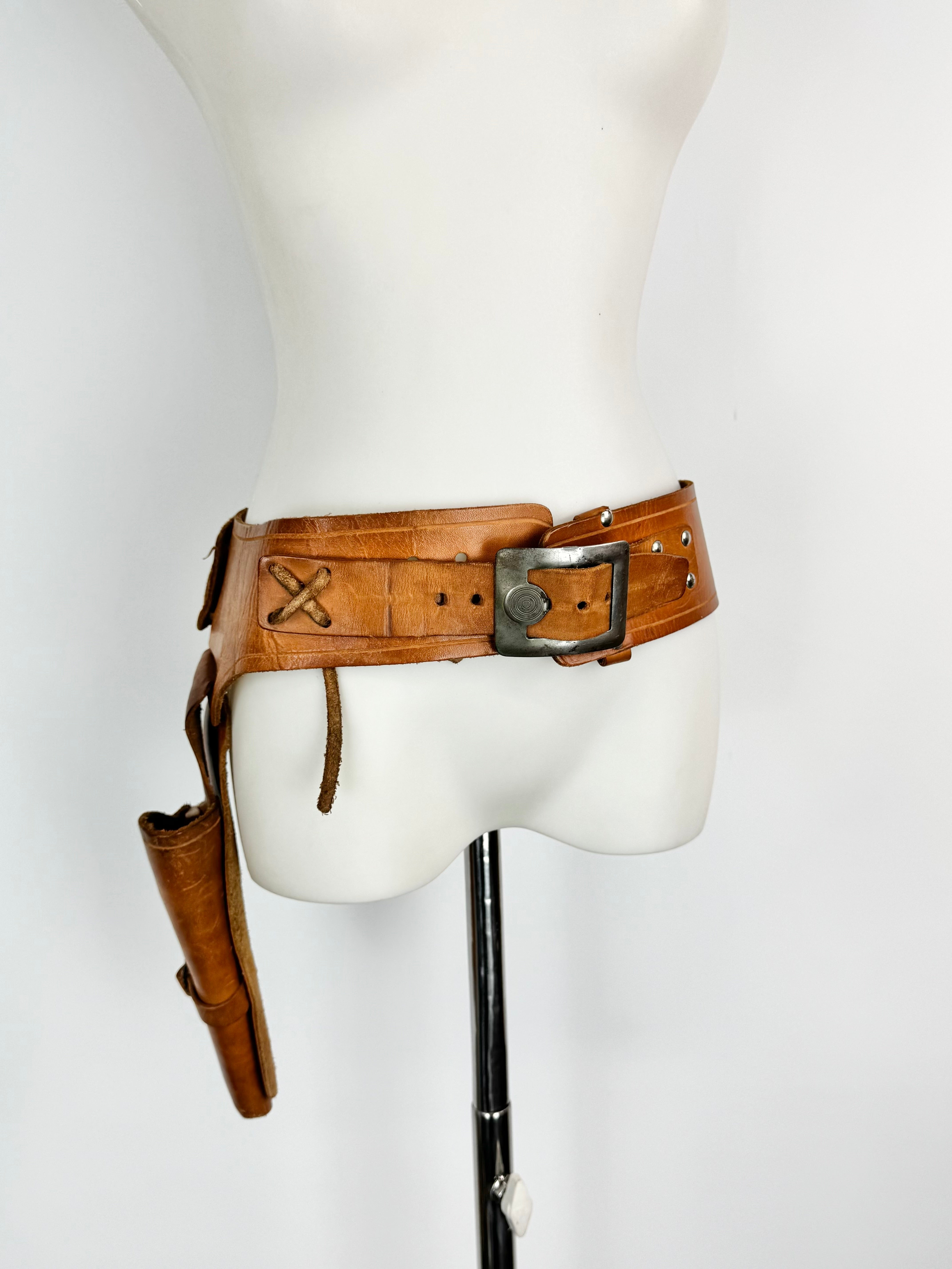 Handmade Tan Leather Belt with Pouch