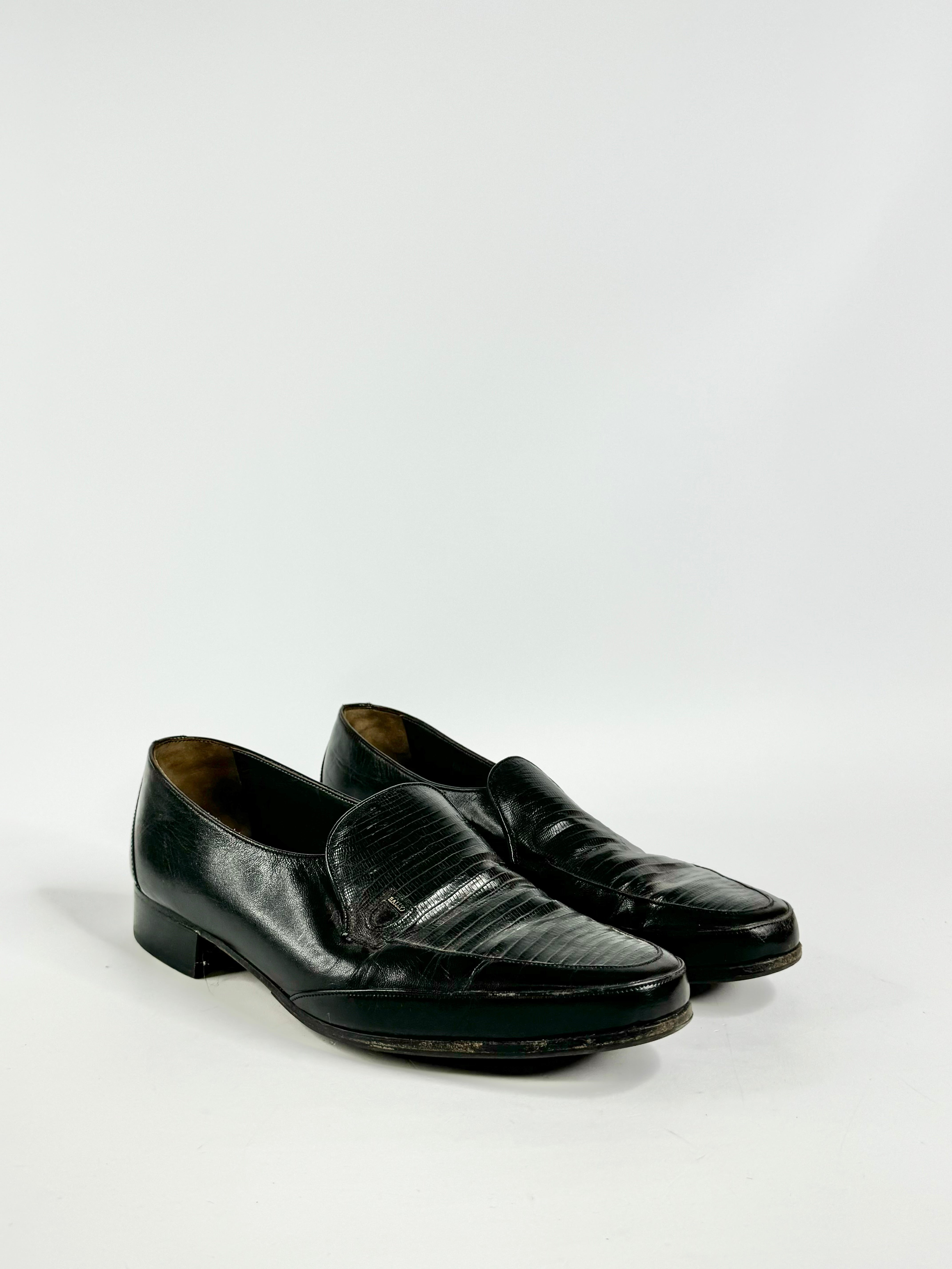 Vintage Bally Black Textured Loafers - EU42