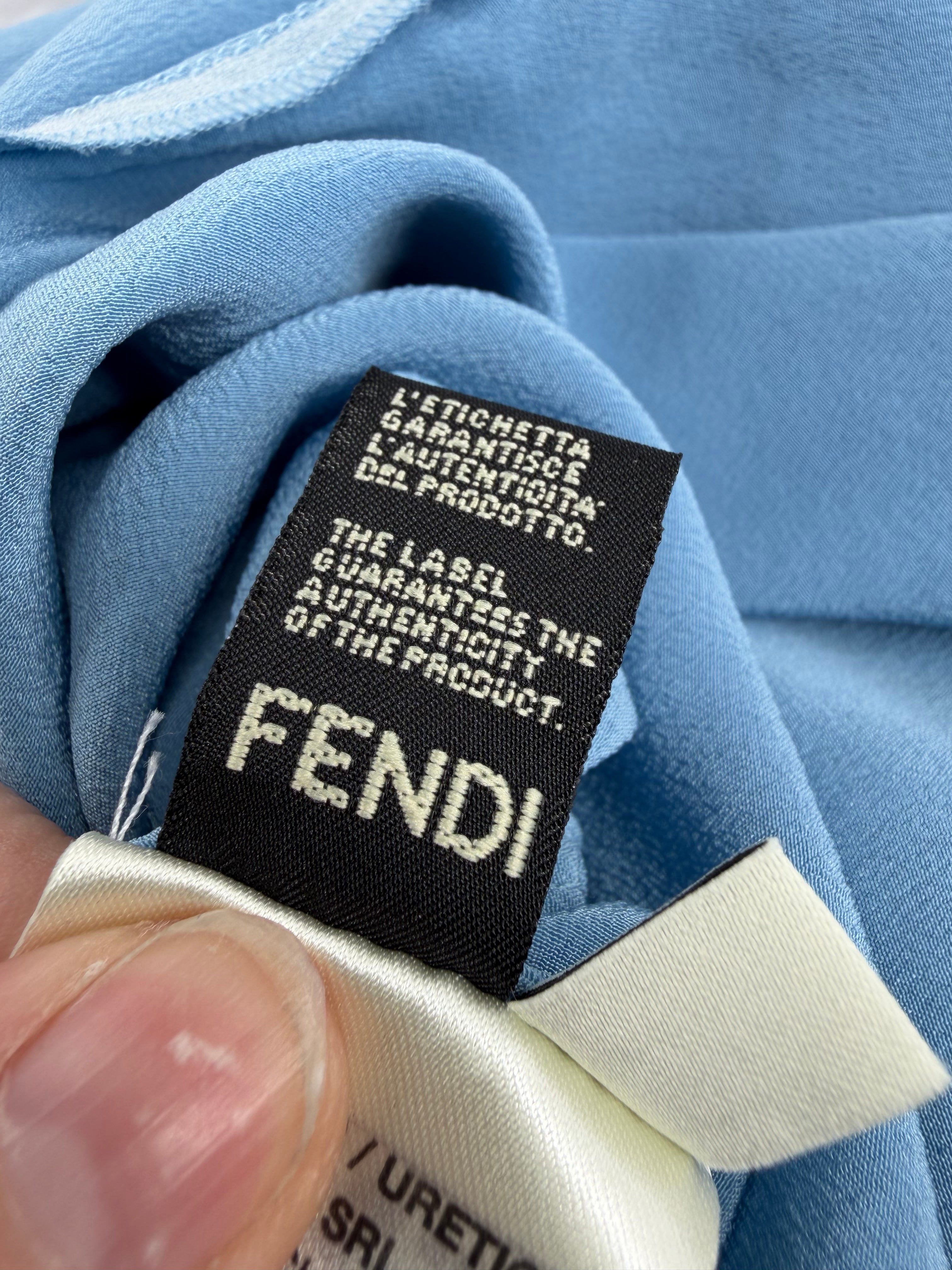 Fendi Sky Blue & Cream Silk Layered Pussy Bow Dress - AU6/8