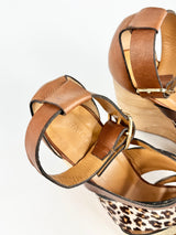 Tatoosh Tan & Leopard Print Peep Toe Wedges - EU38