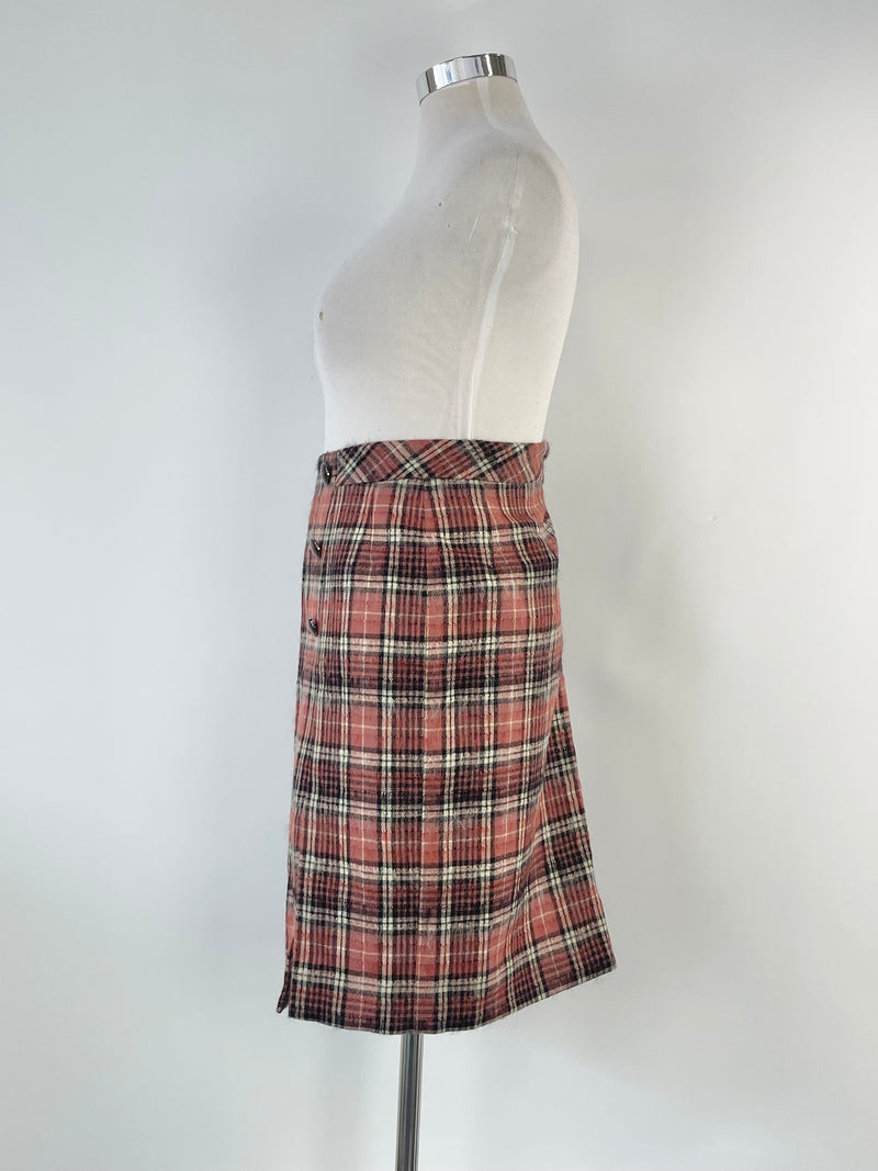 Really Wild Dusty Rose Wool Wrap-Over Kilt Skirt - AU12