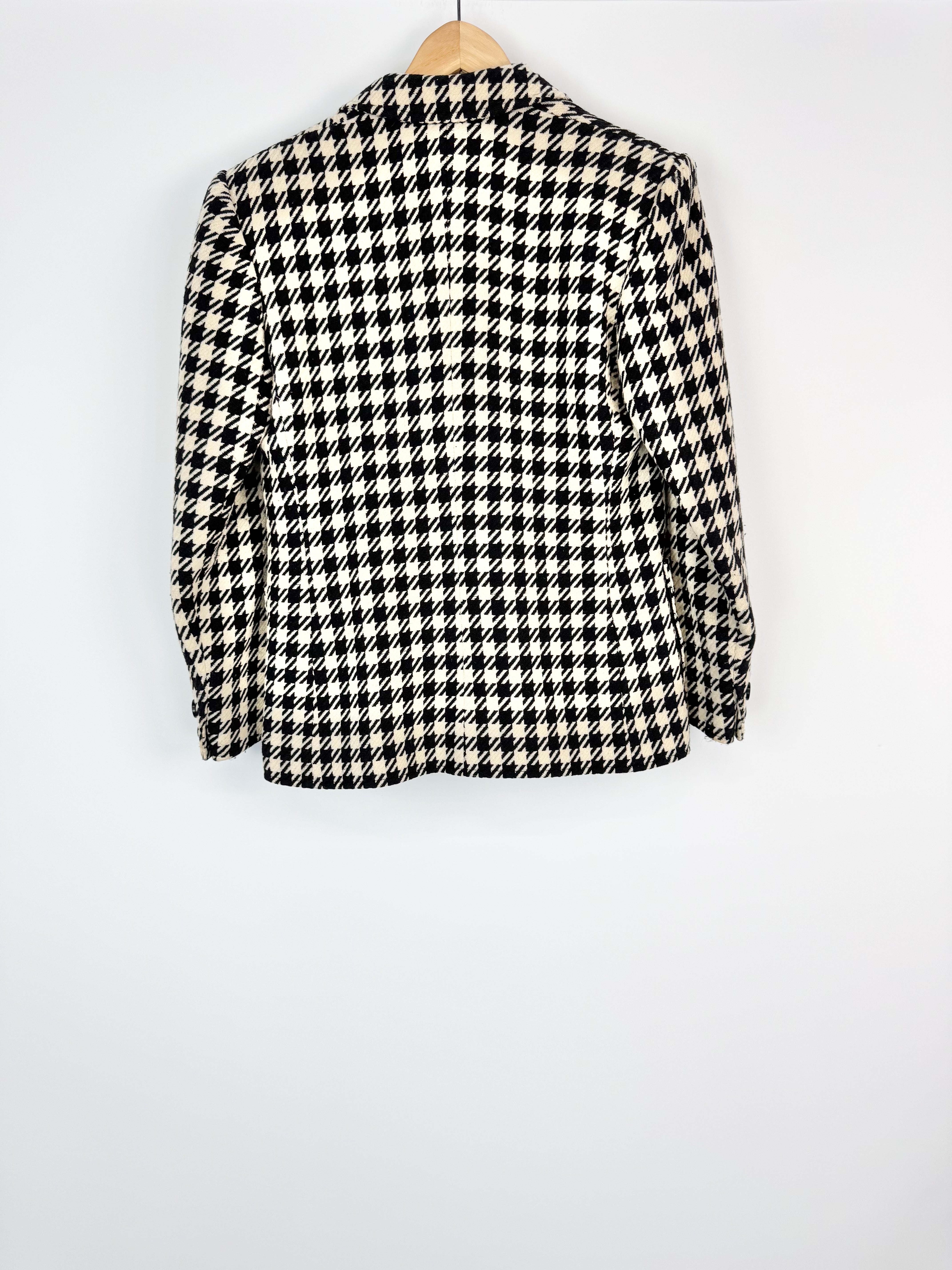 Vintage 90s Yves Saint Laurent Variation Black & White Houndstooth Double-Breasted Jacket - AU10