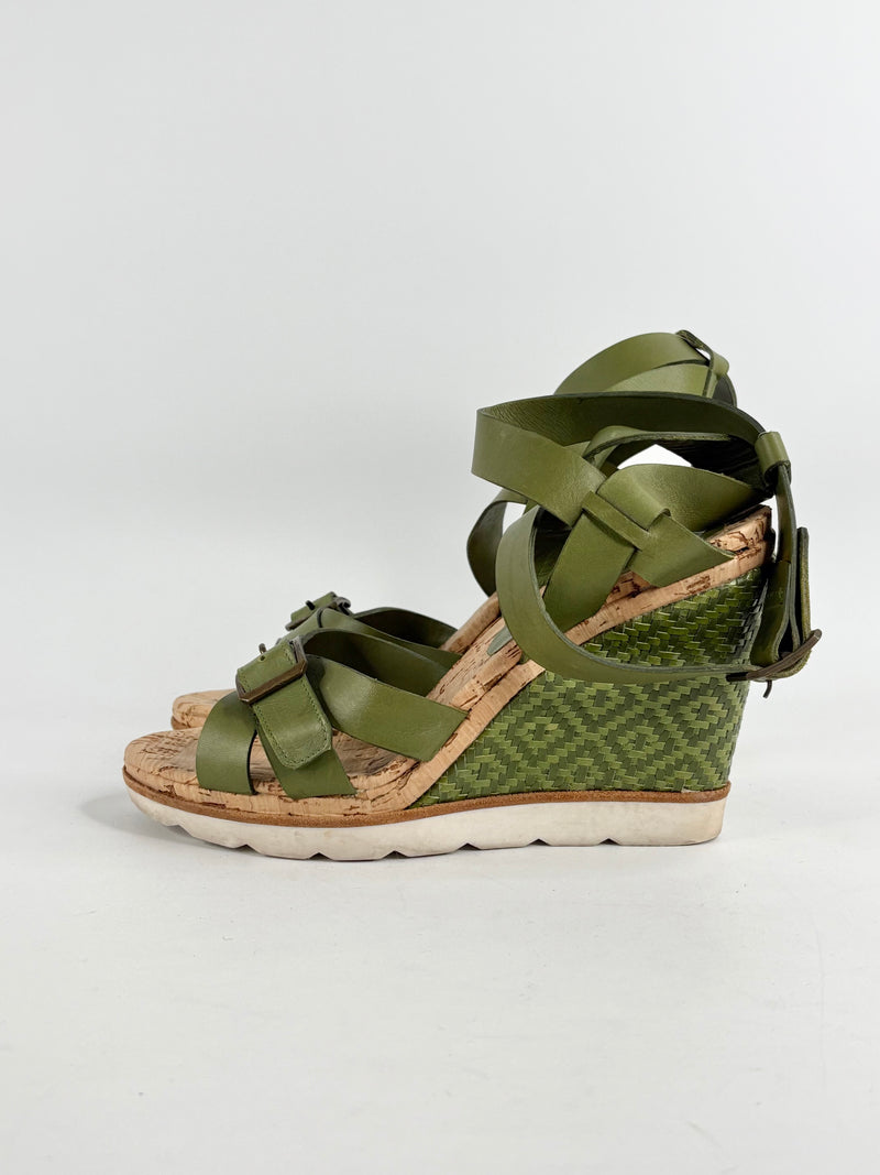 Scanlan Theodore Green Leather Cork Wedges - EU38