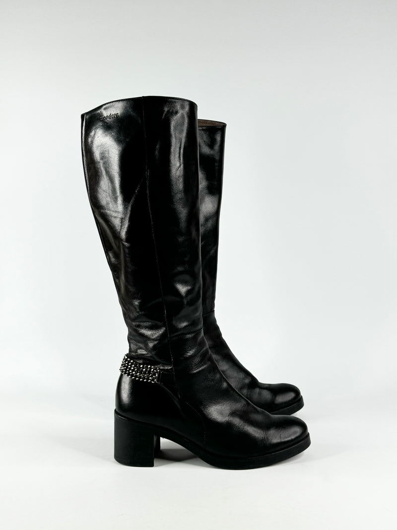 Wonders Black Chain Embellished Calf Boots - EU40