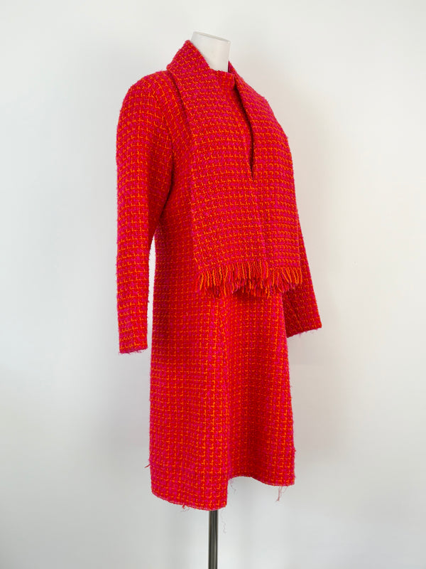 Vintage 60s Allen Gar Fuchsia & Orange Woven-Wool Dress - AU8