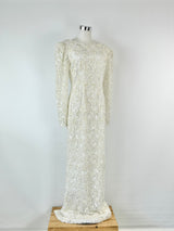 Vintage Ronny's Fashion White Sequin Embroidered Gown - AU8