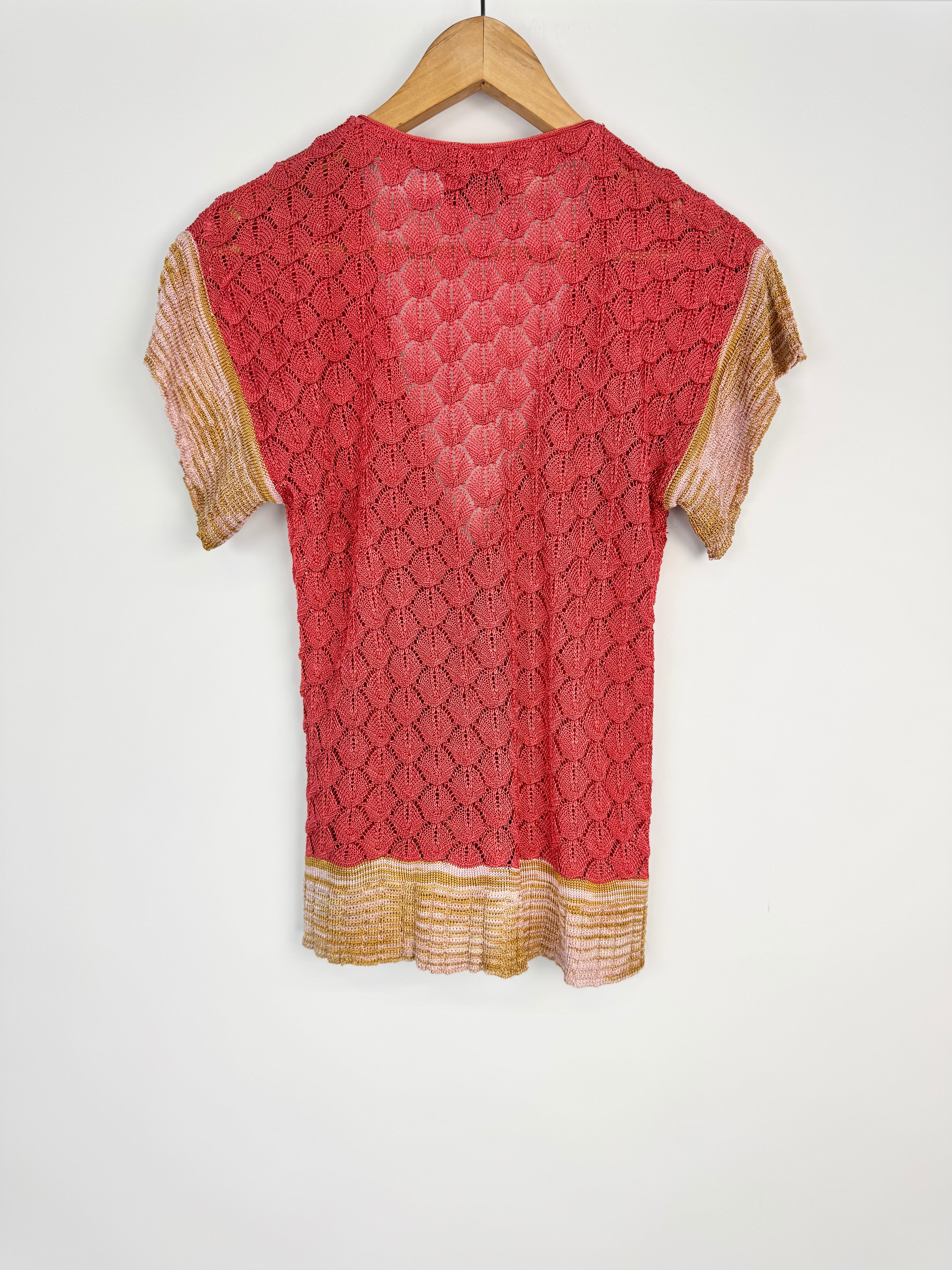 Missoni Dark Coral Scallop Pattern Knit Shirt Sleeve Button Up - AU10/12