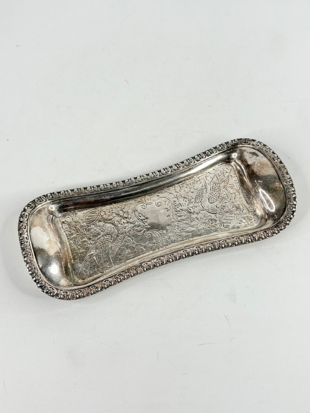 Vintage Bird Engraved Silver Tray