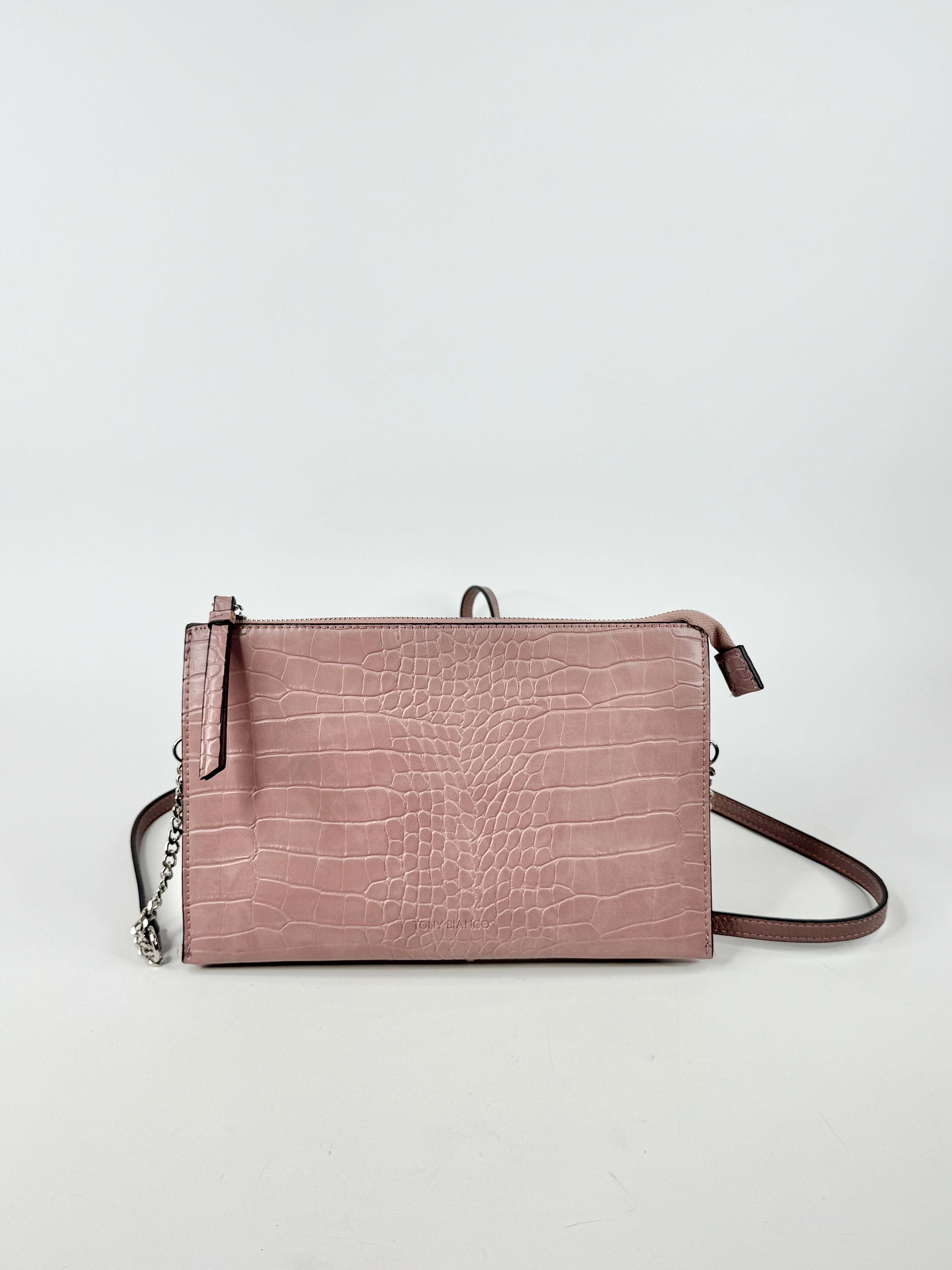 Tony Bianco Dusty Mauve Croc Embossed Shoulder Bag