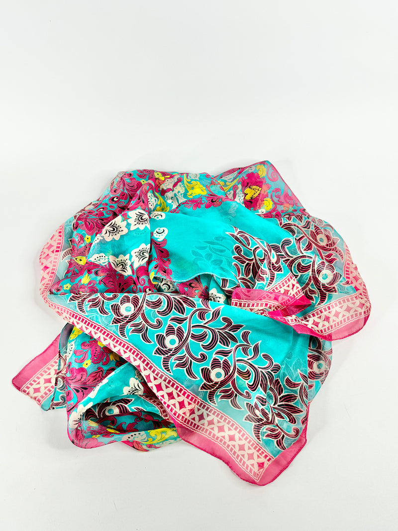 Joyce Aqua & Pink Silk Scarf