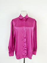Vintage Louis Feraud Hot Pink Square Pattern Silky Blouse - AU6/8