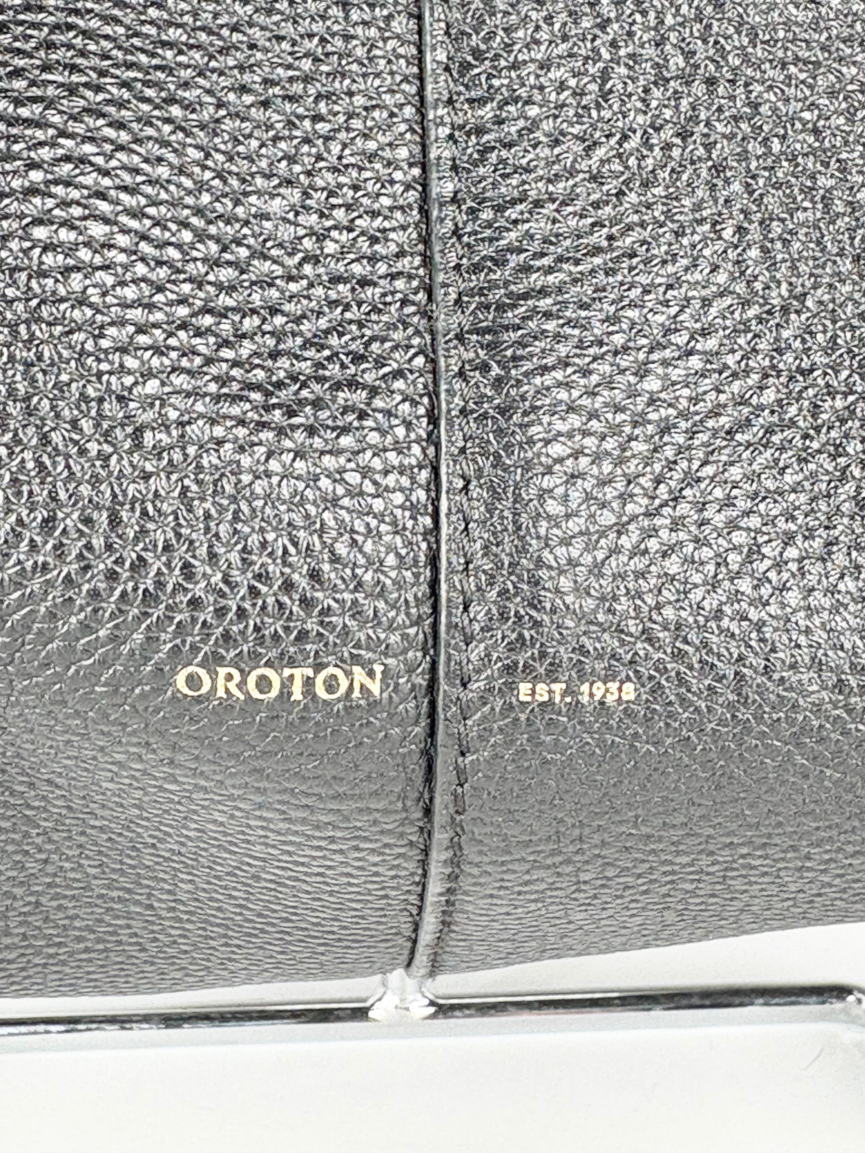 Oroton Grained Black Leather Tote Bag