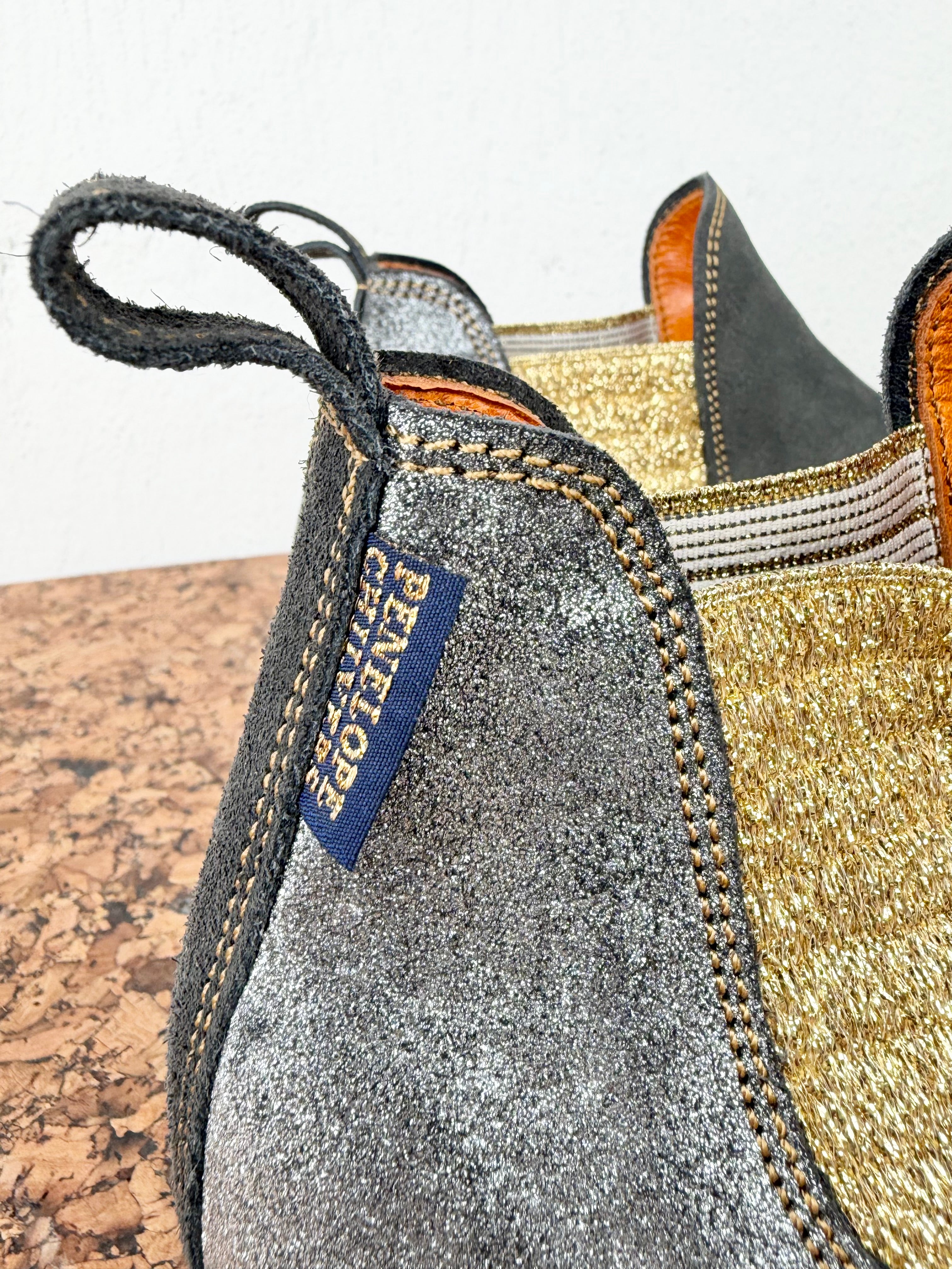Penelope Chilvers Ash Grey, Metallic Gold & Silver Suede Ankle Boots - EU40