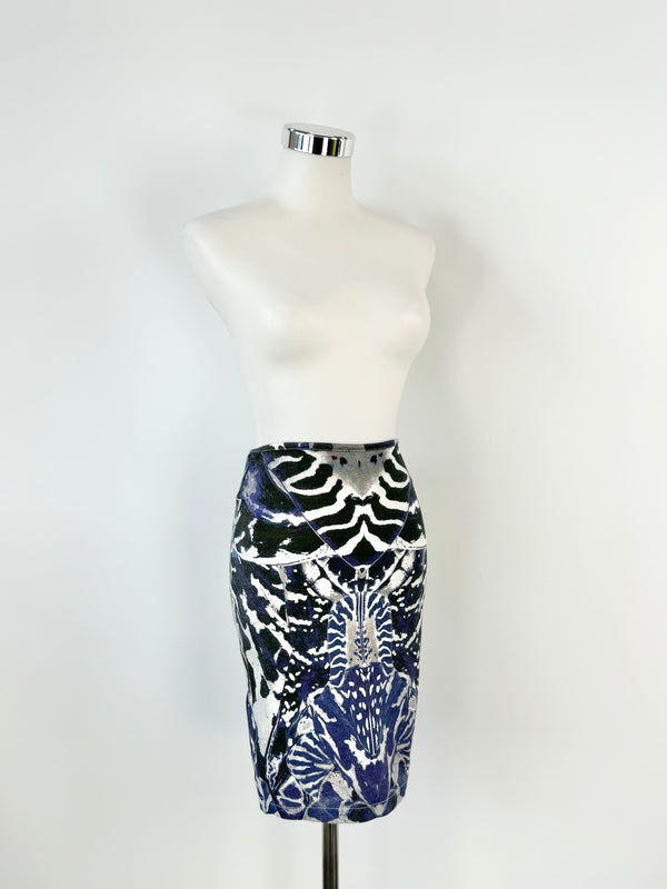 McQ by Alexander McQueen Blue Beetle Print Pencil Skirt - AU8