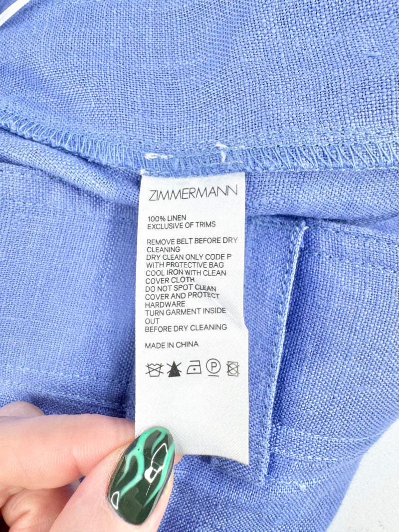 Zimmermann Cornflower Blue Linen High Waisted Shorts - AU8/10