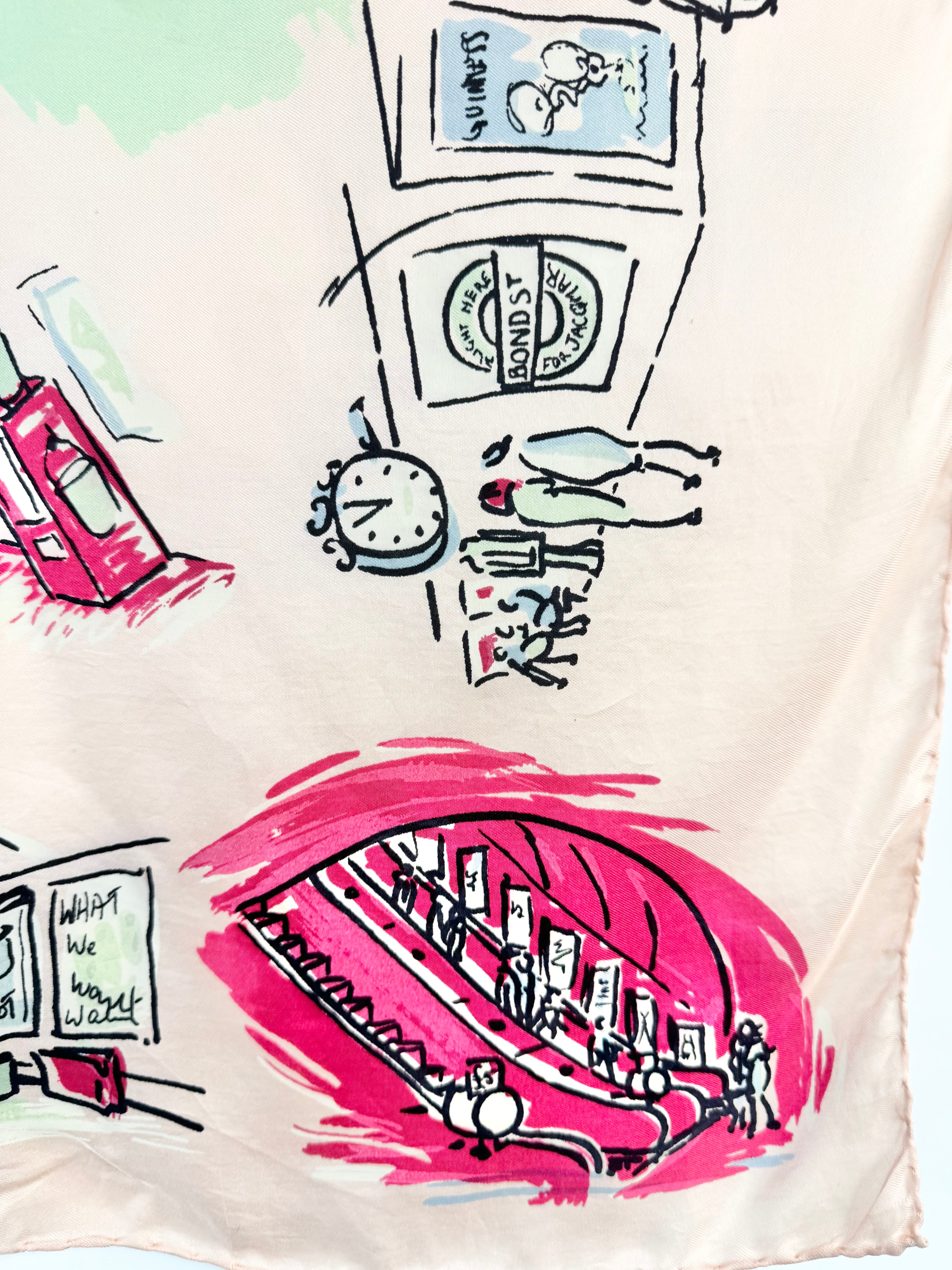 Vintage Jacqmar Pink London Sketchbook Silk Scarf
