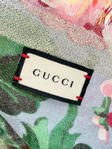 Gucci Sky Blue Floral Wool-Blend Scarf