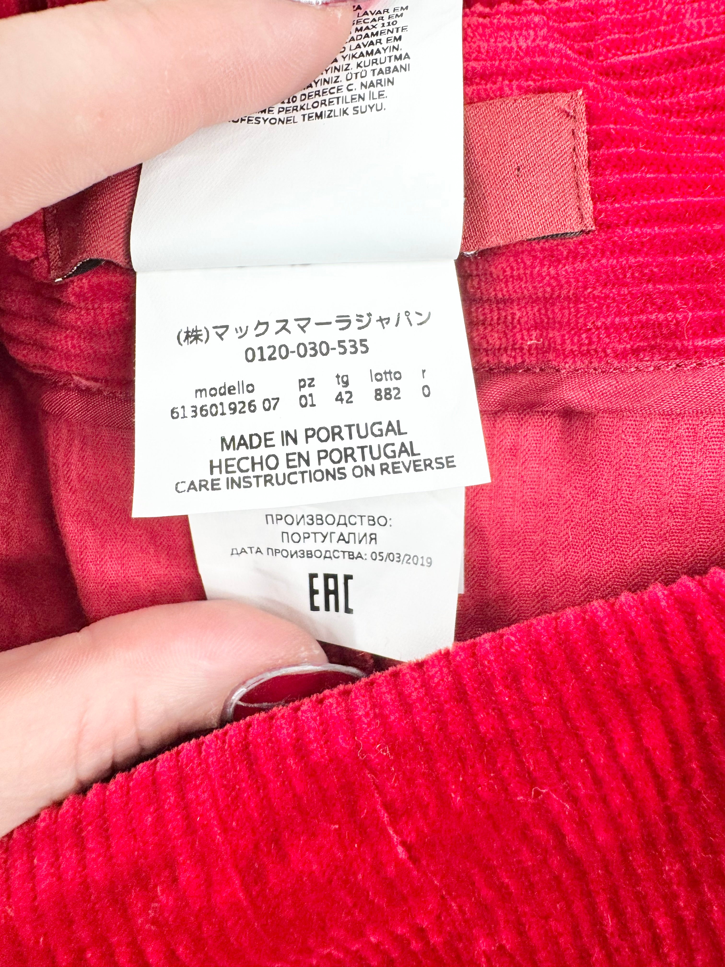 Max Mara Red Corduroy Pleated Culottes - AU10