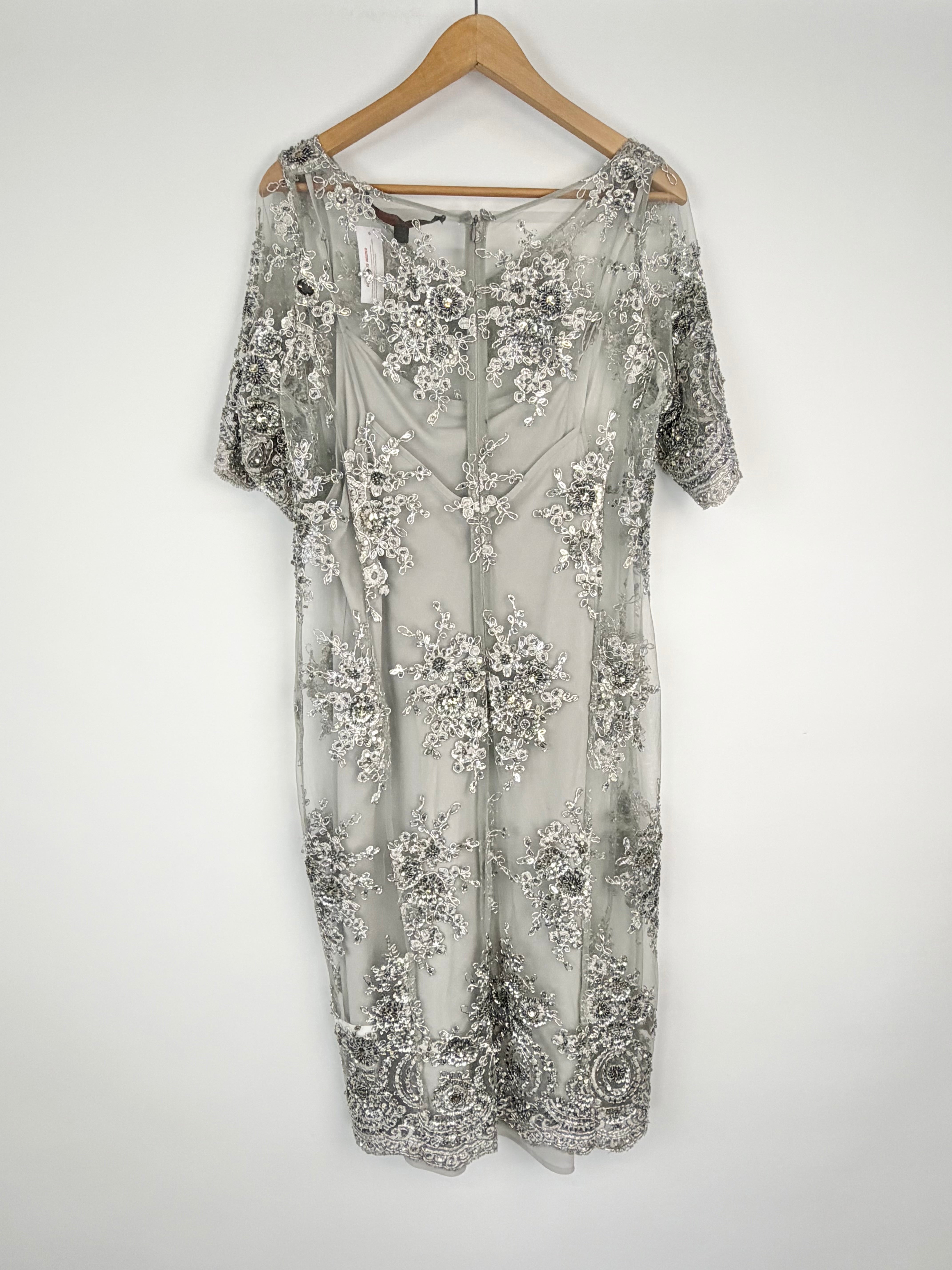 Trelise Cooper Grey 'Ornate & Great One More Dance' Silver Beaded Applique Dress - AU14