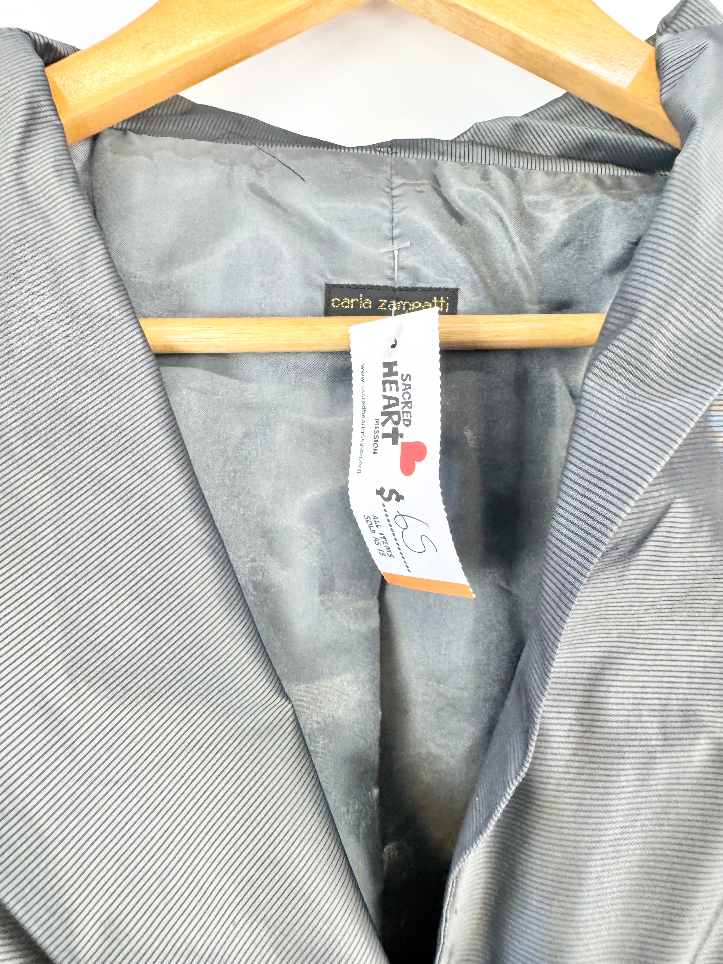 Carla Zampatti Grey Striped Satin Blazer - AU12