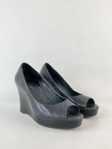 Sambag Black Peep Toe Wedges - EU38