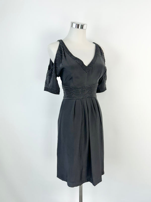 Fleur Wood Black Beaded Midi Dress - AU8/10