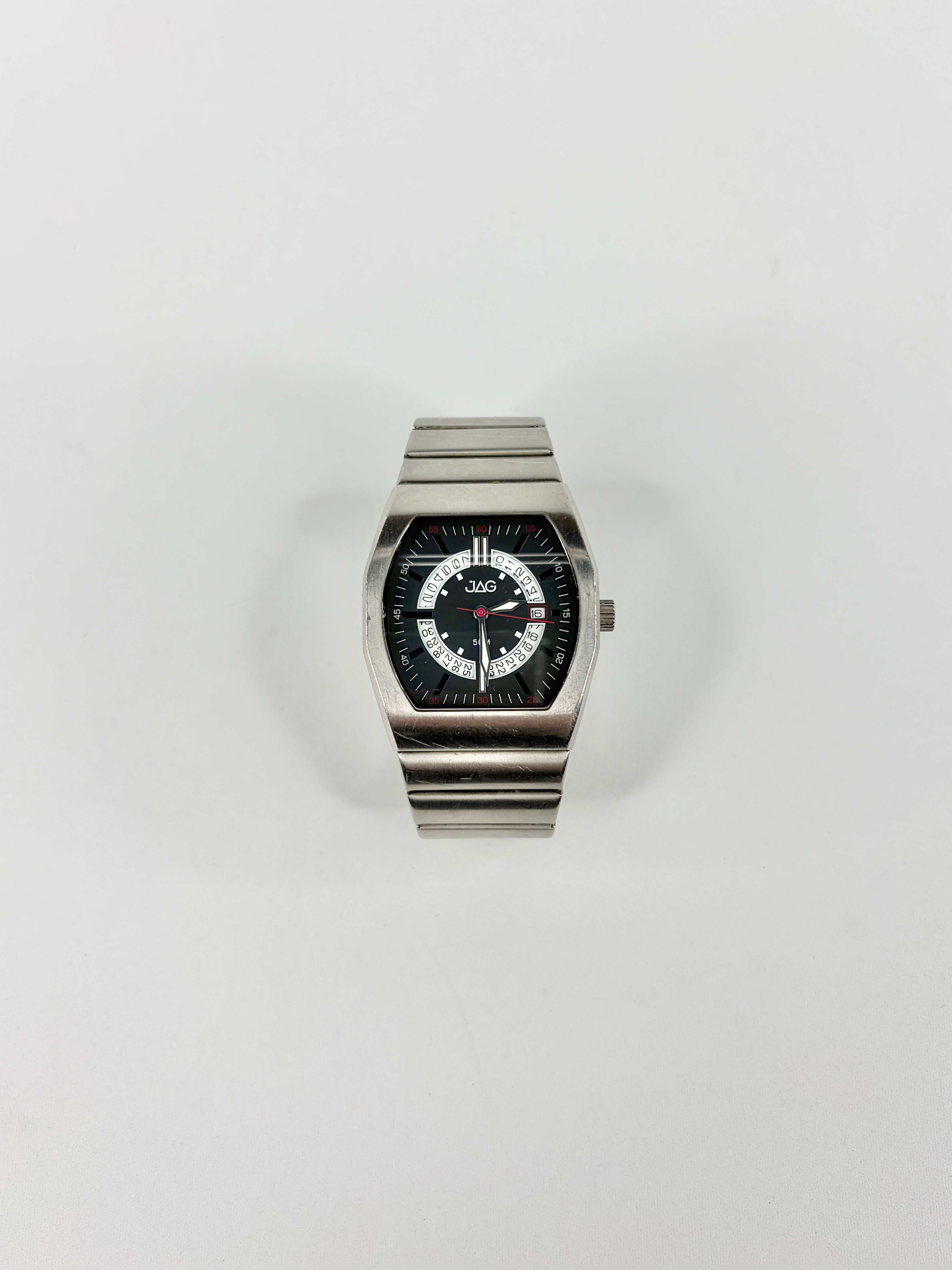 Jag Silver Stainless Steel Retro-Futuristic Black Dial Watch