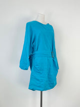 Pfeiffer Cerulean Blue Linen Belted Mini Dress - AU8