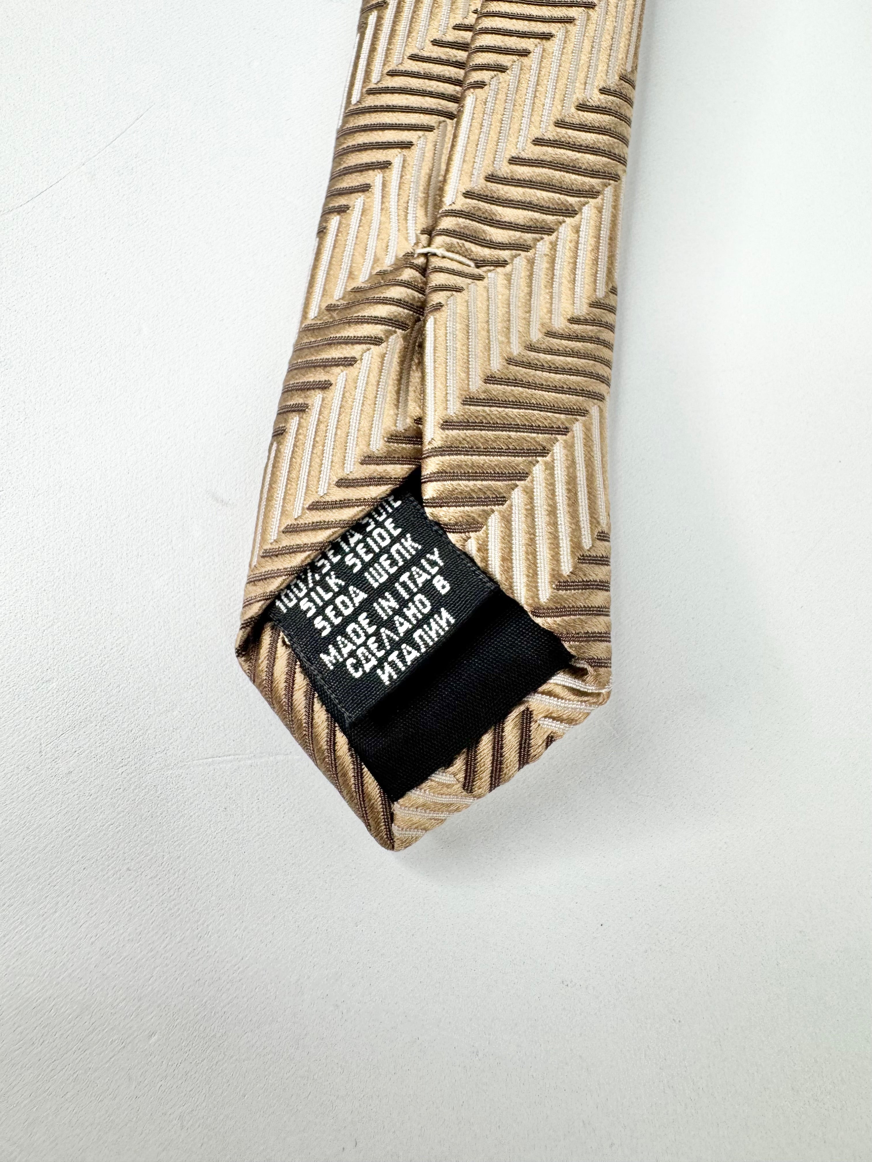Hugo Boss Metallic Gold & Beige Striped Tie