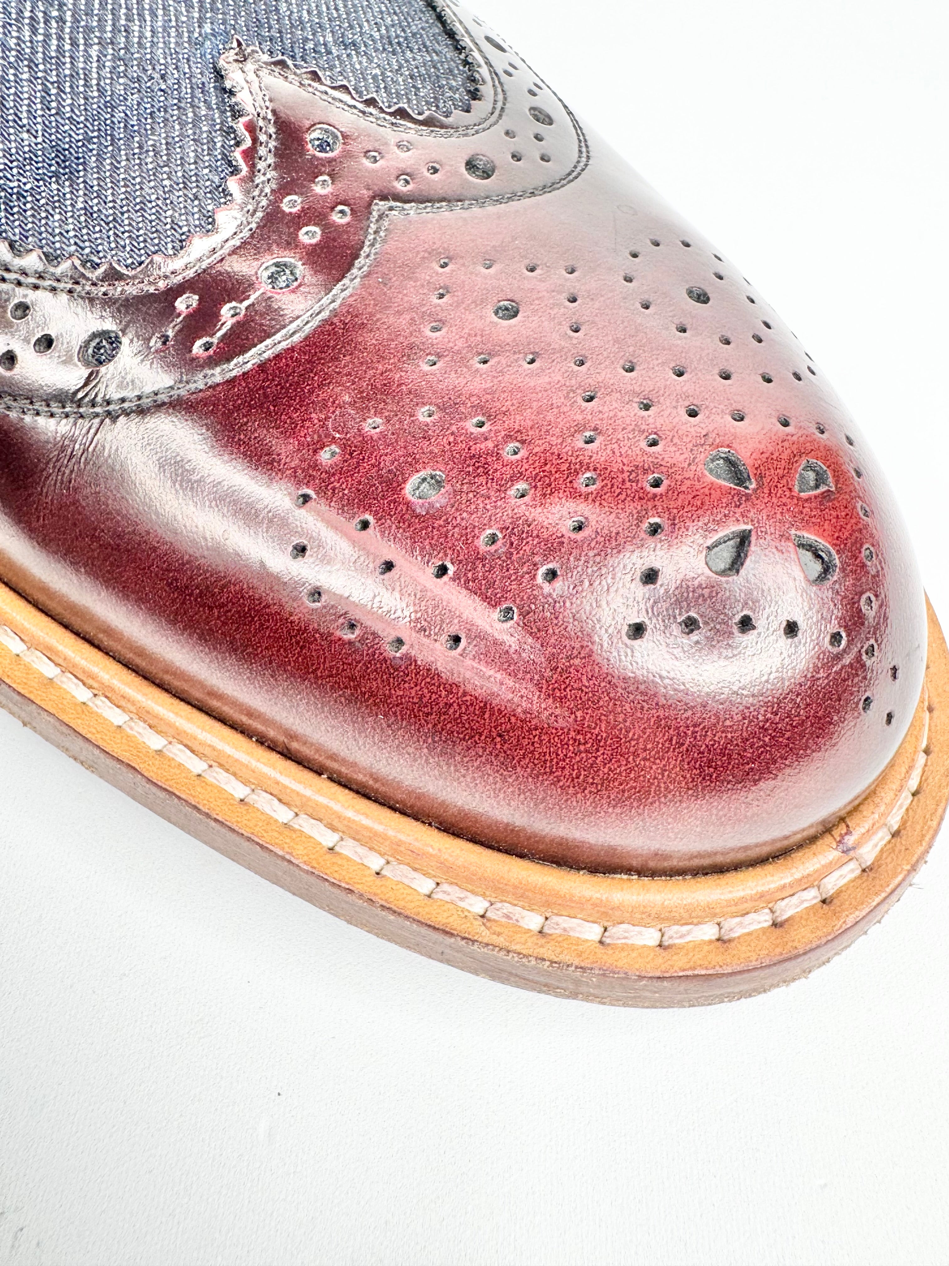 Louis Vuitton 'Voltaire' Denim & Burgundy Leather Derby Shoes - EU43