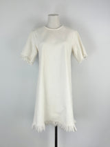 T by Alexander Wang Cream Textured Fringed-Hem Dress - AU10/12