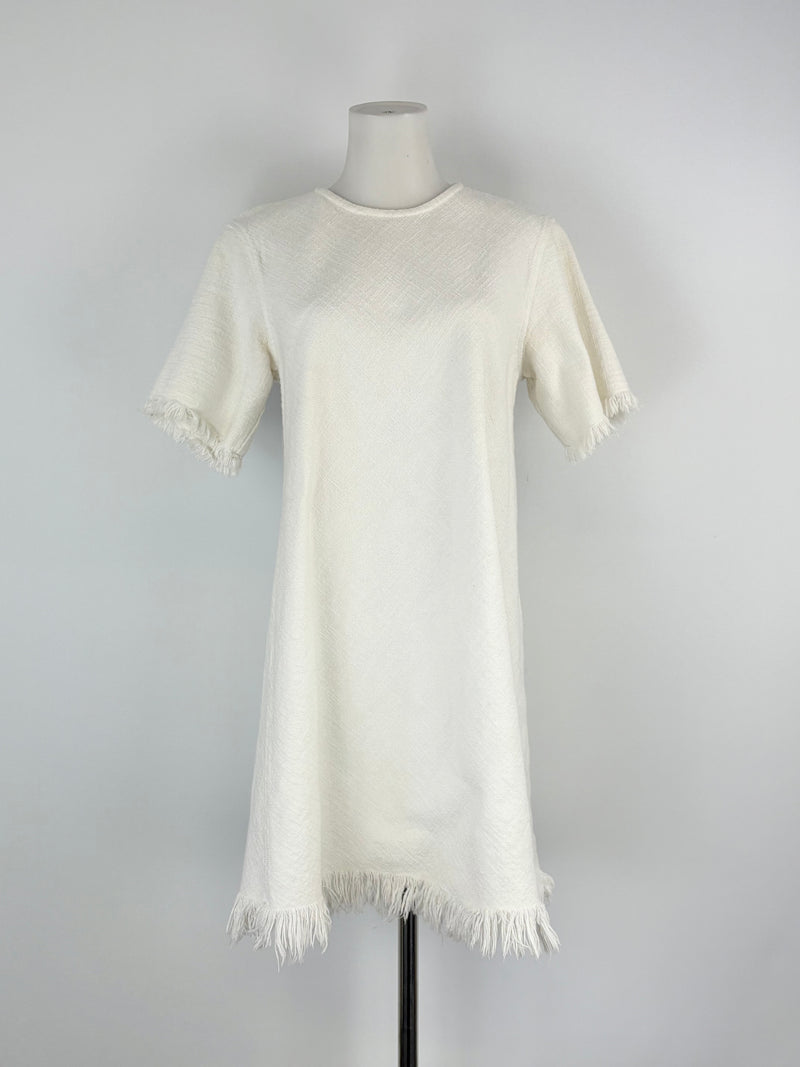 T by Alexander Wang Cream Textured Fringed-Hem Dress - AU10/12