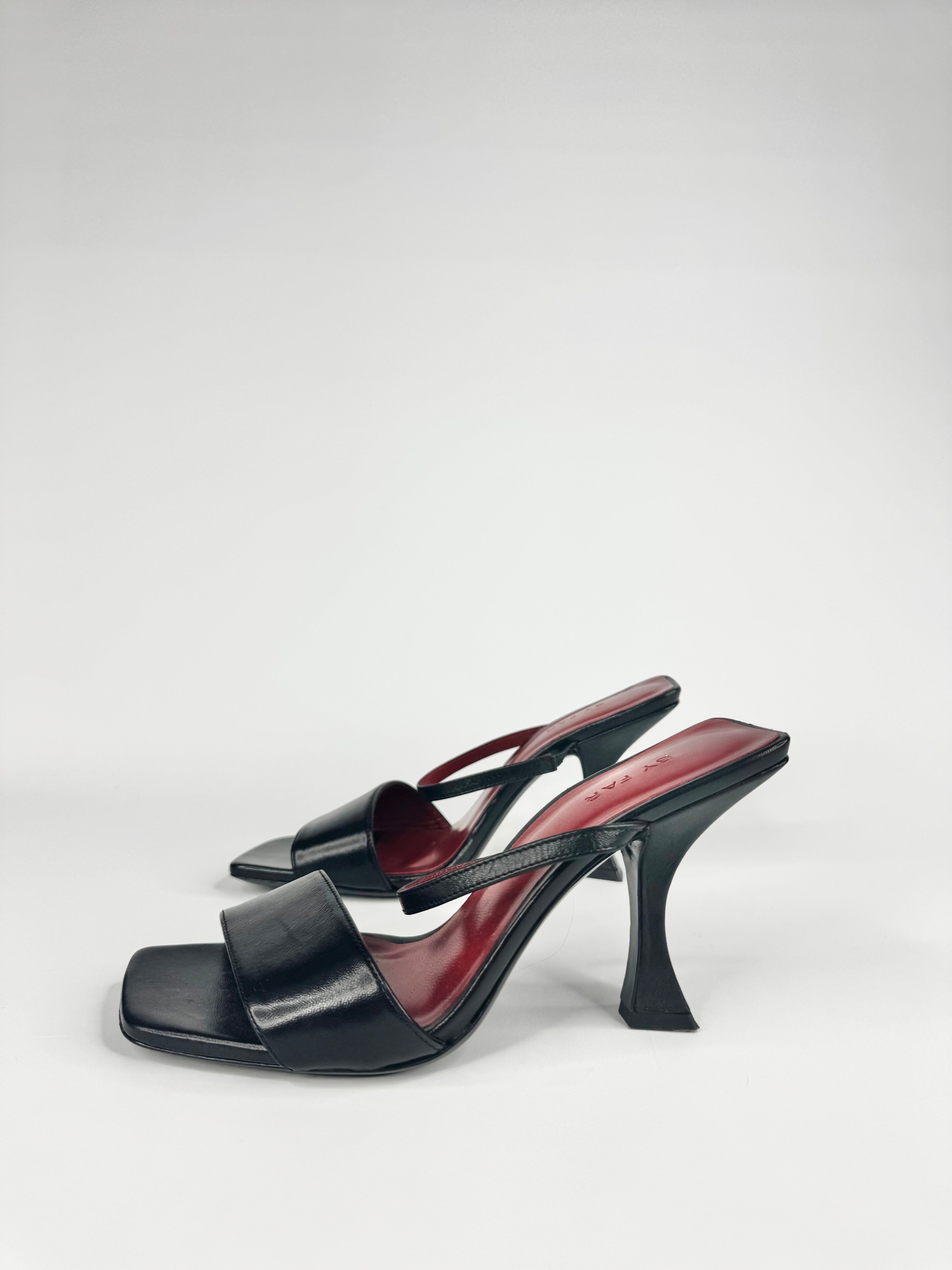 By Far Black Minimalist Leather Heeled Sandals - EU36