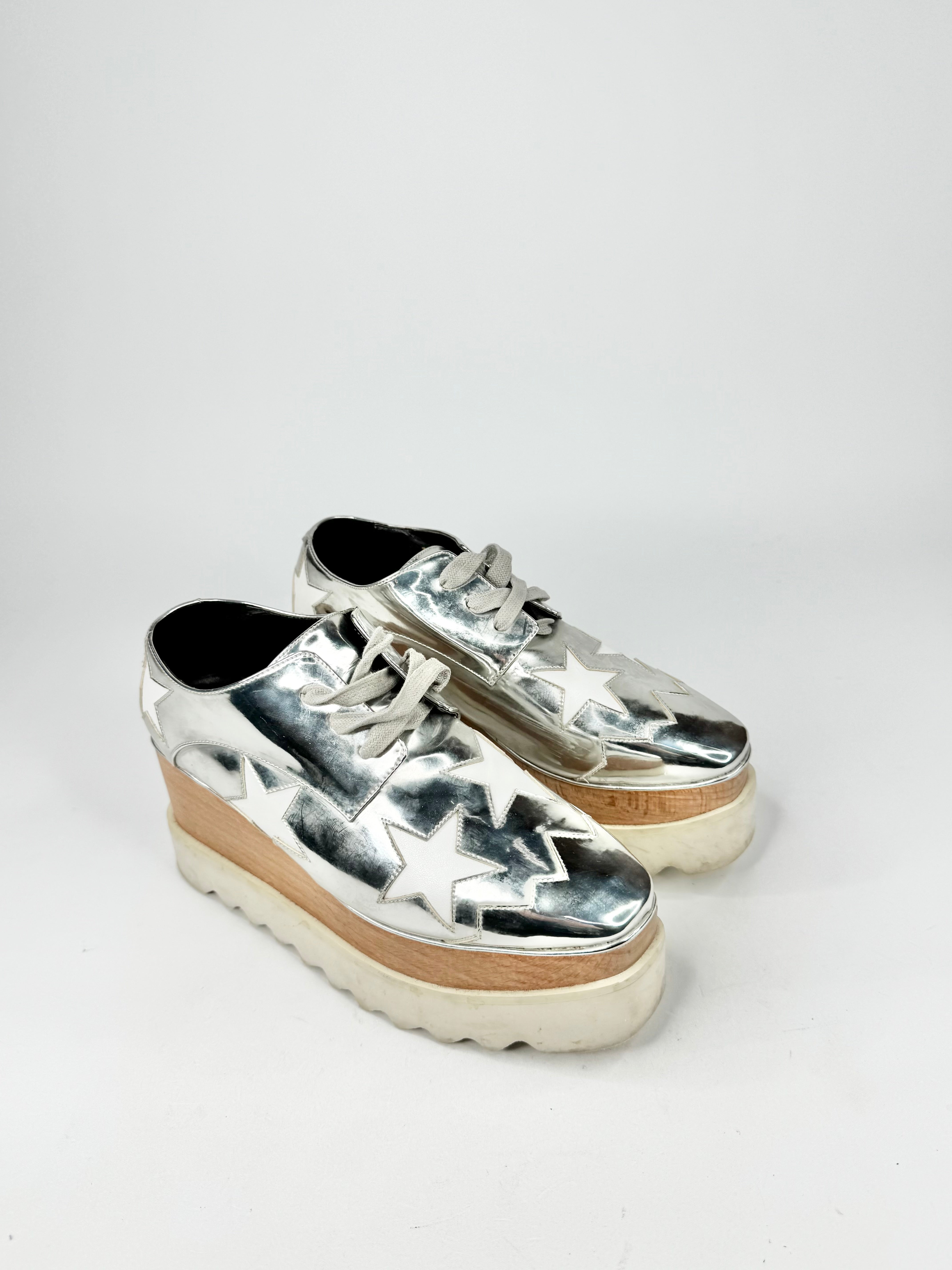 Stella McCartney Silver 'Elyse' Platform Lace Ups - EU35