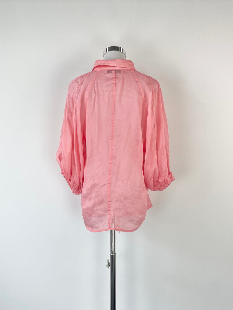 Aureta Pink Slipper 'Aspen' Linen Blend Blouse - AU8