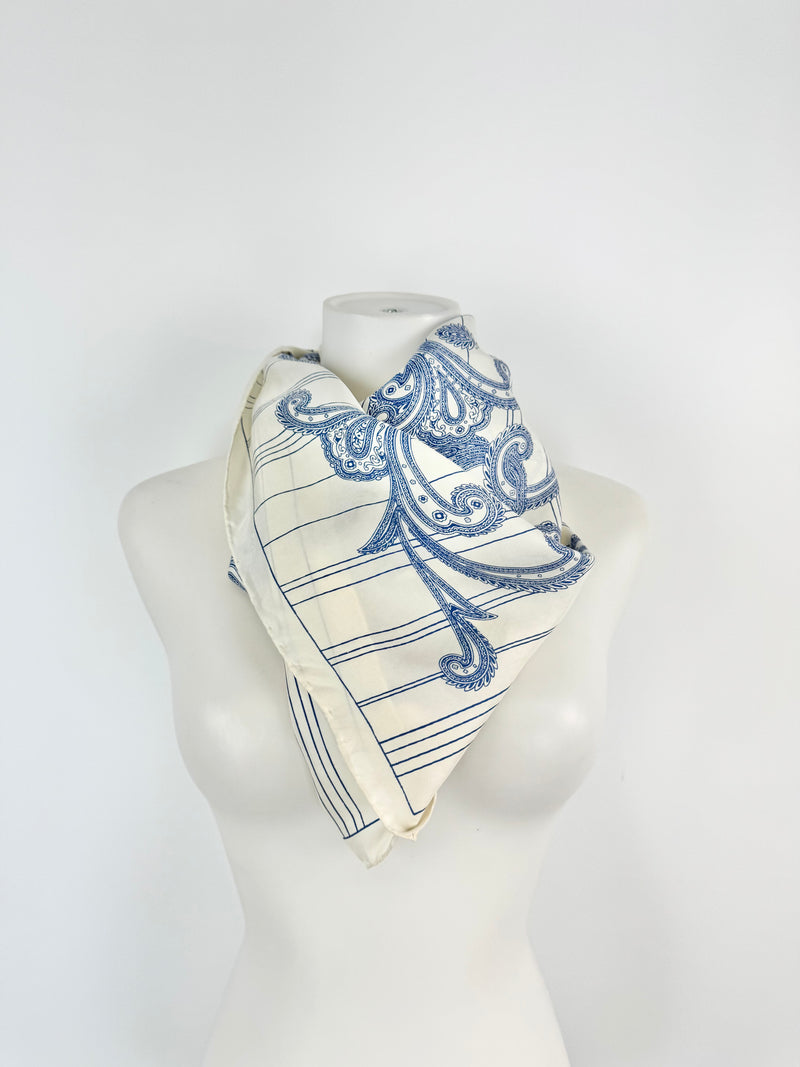 Jacqmar Cream & Blue Paisley Silk Scarf
