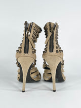 Giuseppe Zanotti X Balmain Beige Suede Studded Sandals - EU39