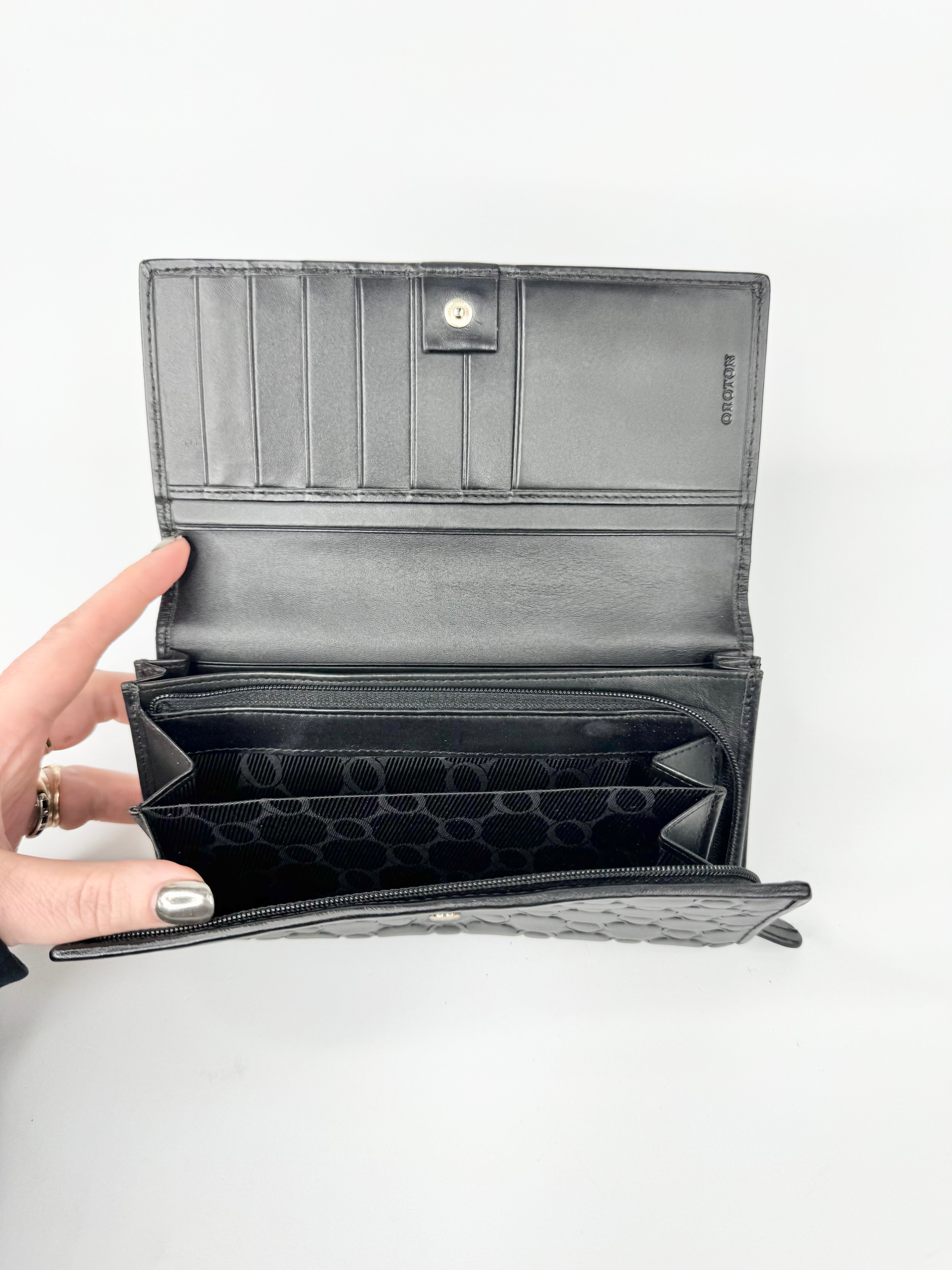 Oroton Black 'Roche' Monogramed Purse