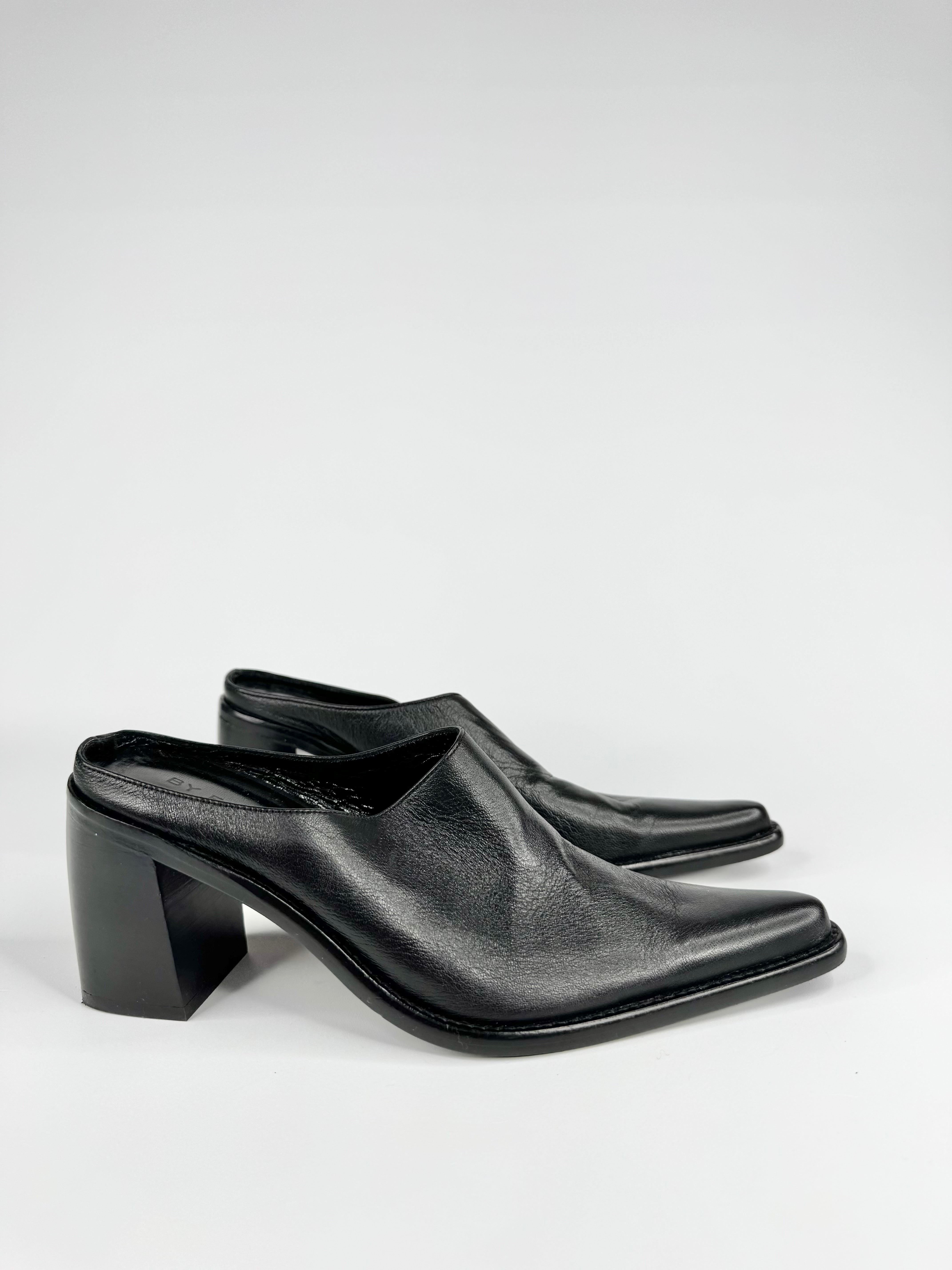 By Far Sleek Black Pointed Toe Leather Mules - EU36