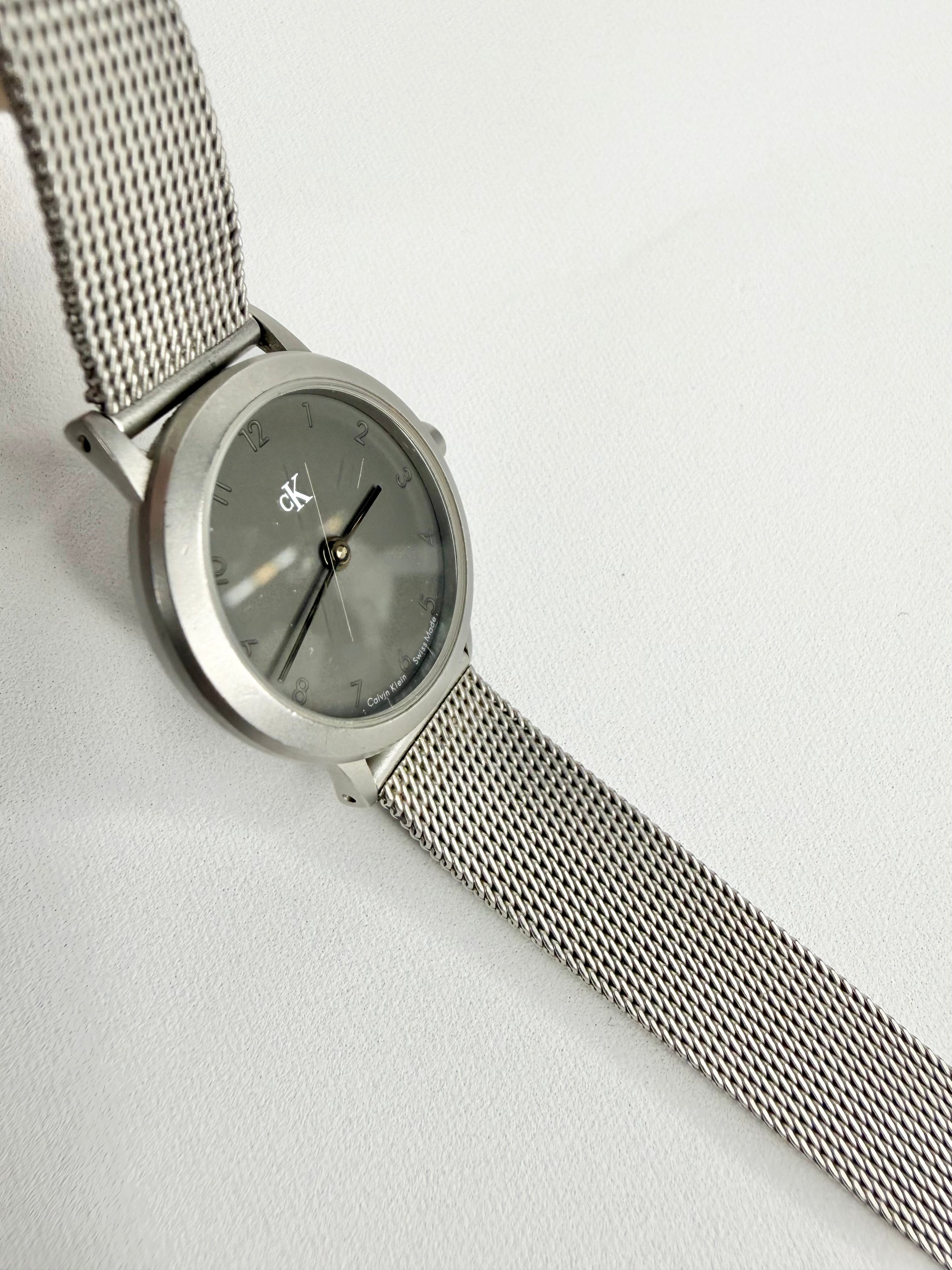 Vintage 90s Calvin Klein CK Swiss-Made Matte Grey Watch