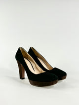 Prada Black Suede Square Toe Pumps - EU38.5