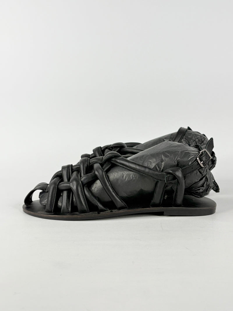 Asra Black Leather 'Sunnie' Strappy Sandals - EU40