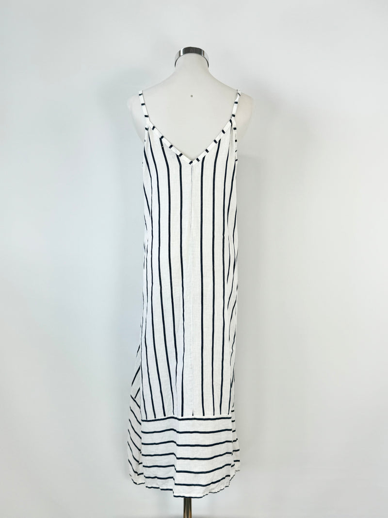 Terzo Millenio White & Blue Striped Linen Dress - AU8/10