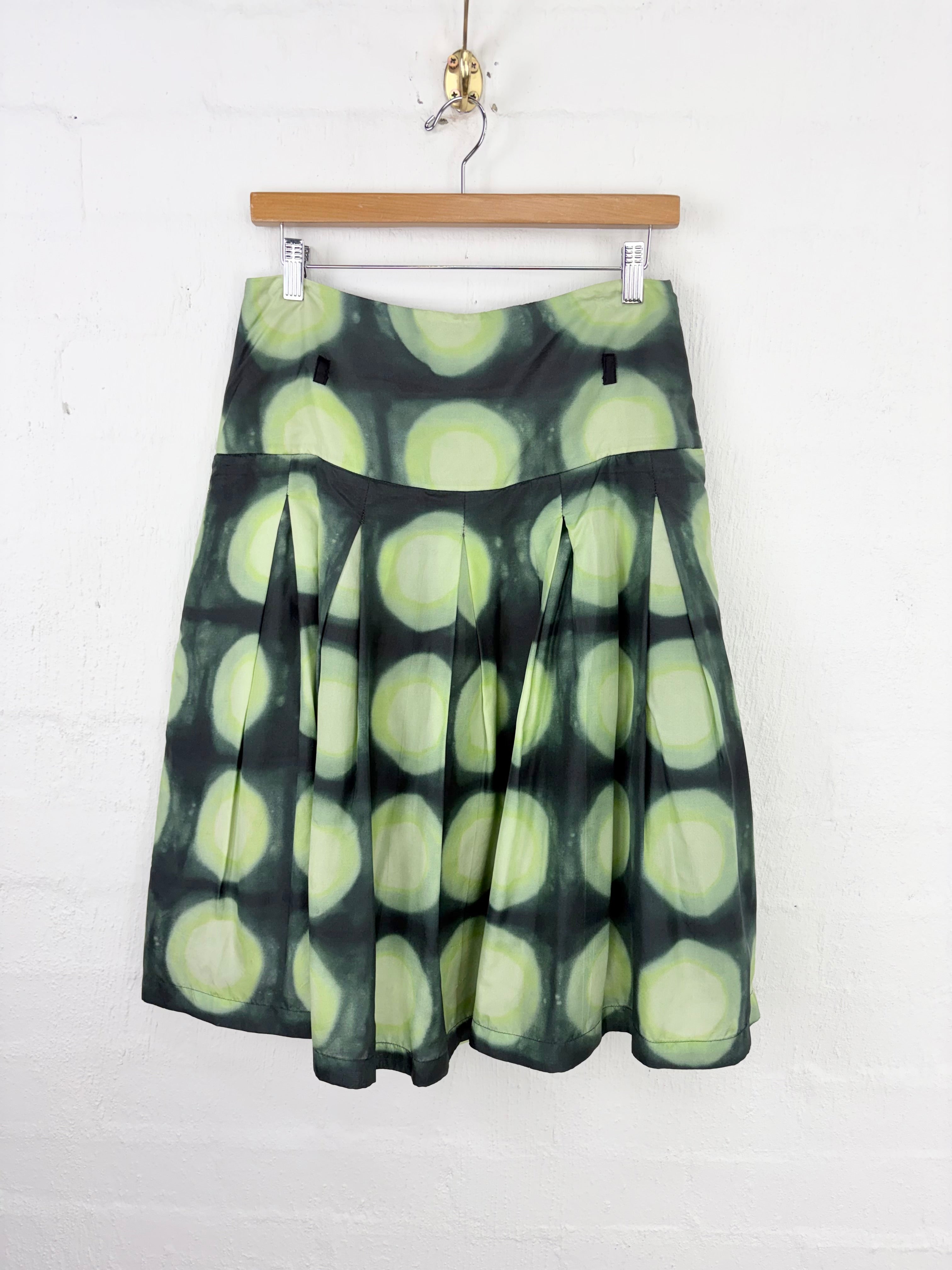 Anna Thomas Black & Green Abstract Patterned Silk Box Pleat Skirt - AU10